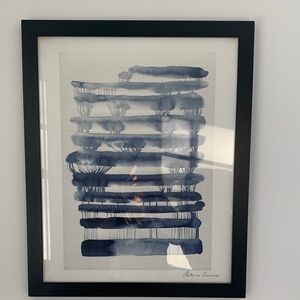 Abstract Blue Watercolor Art Print in Black Frame